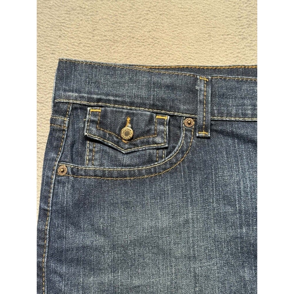 Old Navy Womens 16 Ultra Low Waist Denim Mini Skirt Blue Stretch Y2K EUC - Picture 4 of 8